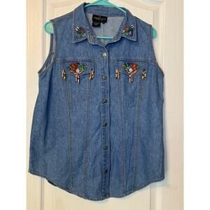 Carole Little -Vintage - Denim top Southwest Bead accents- Womens-Size 6